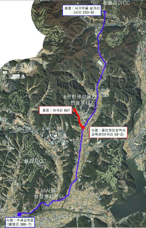 ▲ 용인특례시가 대몽항쟁 당시 처인성 전투를 승리로 이끈 승장 김윤후와 처인부곡민을 기리기 위한 명예도로명을 부여하기로 결정한 대상 도로.