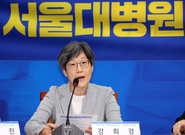▲ 강희경 서울의대·서울대병원 교수 비대위원장이 지난 9월 12일 오전 서울 여의도 국회에서 열린 더불어민주당 의료대란대책특위 간담회에서 발언하고 있다. /뉴시스