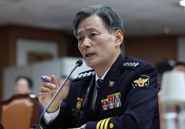 ▲ 조지호 경찰청장이 지난 11일 서울 서대문구 경찰청사에서 열린 경찰청, 한국도로교통공단에 대한 국회 행정안전위원회의 국정감사에서 위원들의 질의에 답변하고 있다. /뉴시스