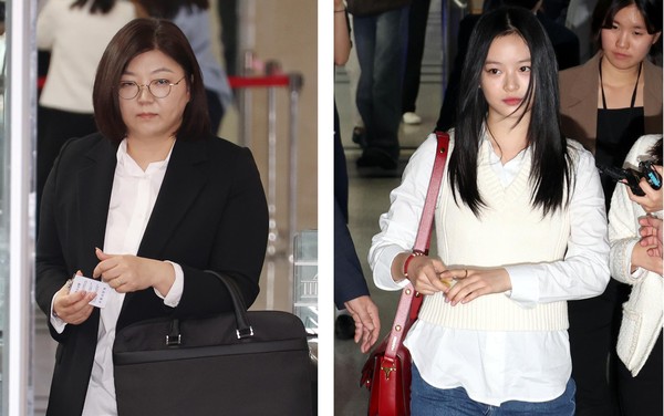 ▲ 국회 온 김주영 어도어 대표와 뉴진스 하니. /뉴시스