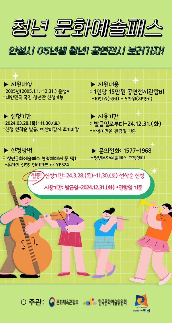 ▲ 안성시 '청년문화예술패스' 사업 안내물.