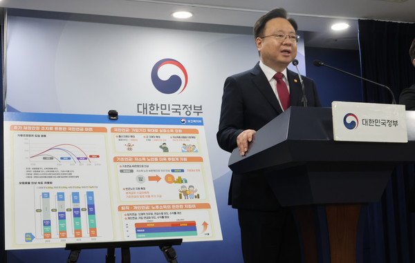 ▲ 조규홍 보건복지부 장관이 지난 9월 4일 서울 종로구 정부서울청사에서 연금개혁 추진계획 발표를 하고 있다. /뉴시스