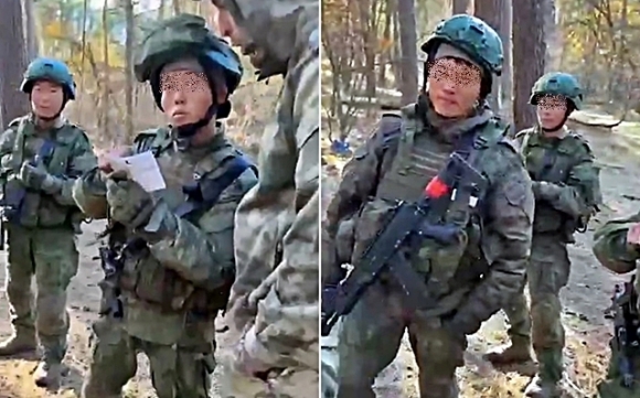 ▲ 우크라이나 유력 언론인 안드리 차플리엔코(56)는 소셜미디어(SNS) 텔레그램에 "쿠르스크 지역 북한군의 최초 동영상"이라는 글과 함께 3건의 영상을 올렸다. (출처=텔레그램) /뉴시스