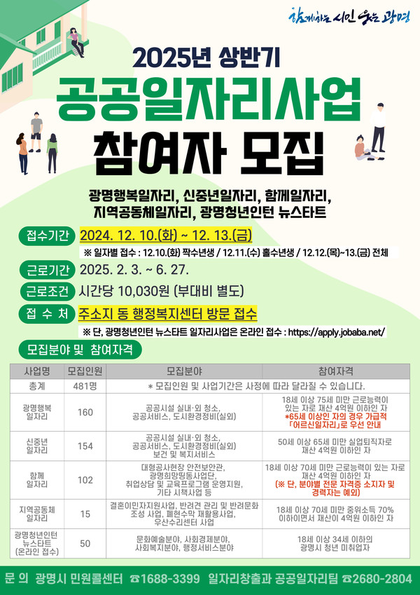 ▲ 광명시 2025년 상반기 공공일자리 사업 참여자 모집 안내물.
