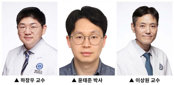 ▲ (왼쪽부터) 연세대학교 용인세브란스병원 류마티스내과 하장우 교수, 연세대학교 의과대학 윤태준 박사, 세브란스병원 류마티스내과 이상원 교수.