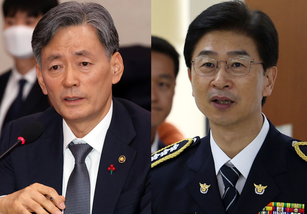 ▲ 조지호 경찰청장(왼쪽)과 김봉식 서울경찰청장(오른쪽). /뉴시스