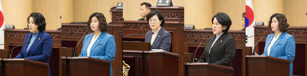 ▲ 왼쪽부터 이날 시정질문과 5분 자유발언을 각각 실시한 김진숙 박은정 박은경 황은화 박은정 의원의 모습.