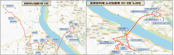 ▲ 시내버스 33번과 33-2번 노선도.
