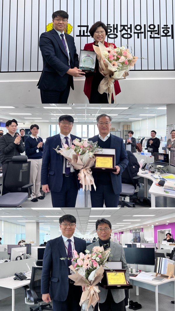 ▲ 올해의 공직자 안준상·이상무, 베스트 도의원 이애형 선정 기념사진.