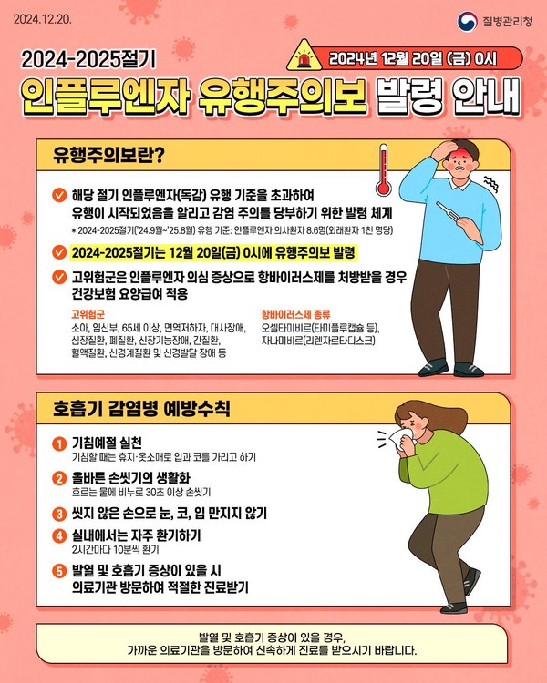 ▲ 인플루엔자 유행주의보 발령 안내물.