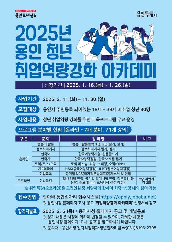 ▲ 2025년 용인 청년 취업역량강화 아카데미 참여자 모집 홍보 포스터.