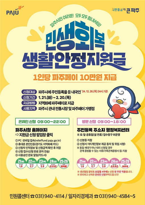 ▲ 파주시 민생회복 생활안정지원금 지급 안내물.