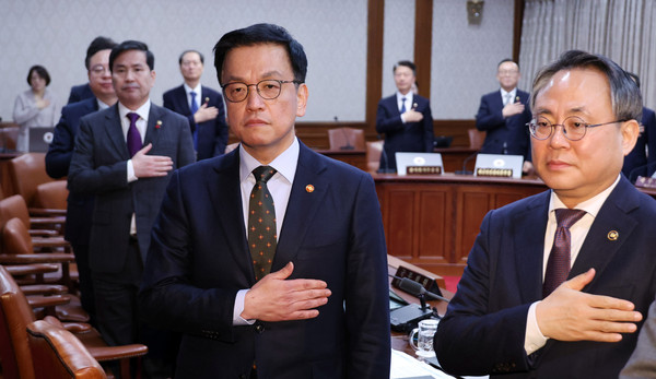 ▲ 국기에 경례하는 최상목 대통령 권한대행. /뉴시스