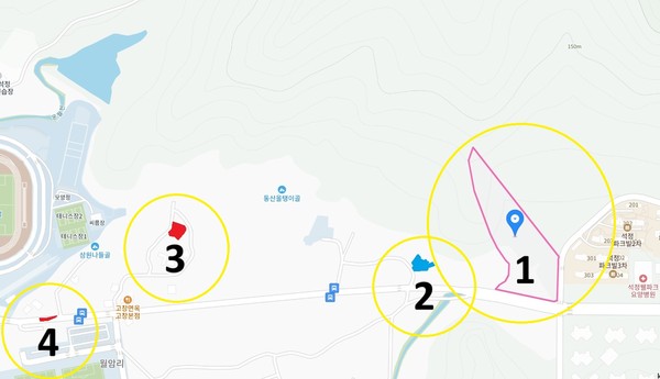 ▲ 고창 석정지구 주 개발자사업인 서울시니어스타워가 1000세대 아파트 건설을 목적으로 공유토지 지분매입을 추진하고 있는 현황도. /뉴시스