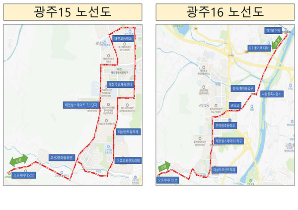 ▲ 광주 15, 16번 버스 노선도.