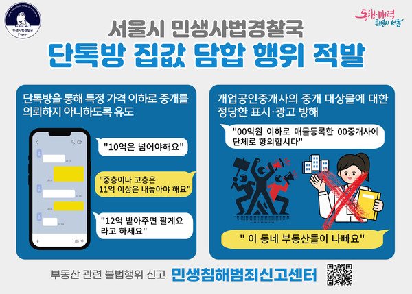 ▲ 서울시 민생사법경찰국 단톡방 집값 담합 행위 적발 관련 안내물.