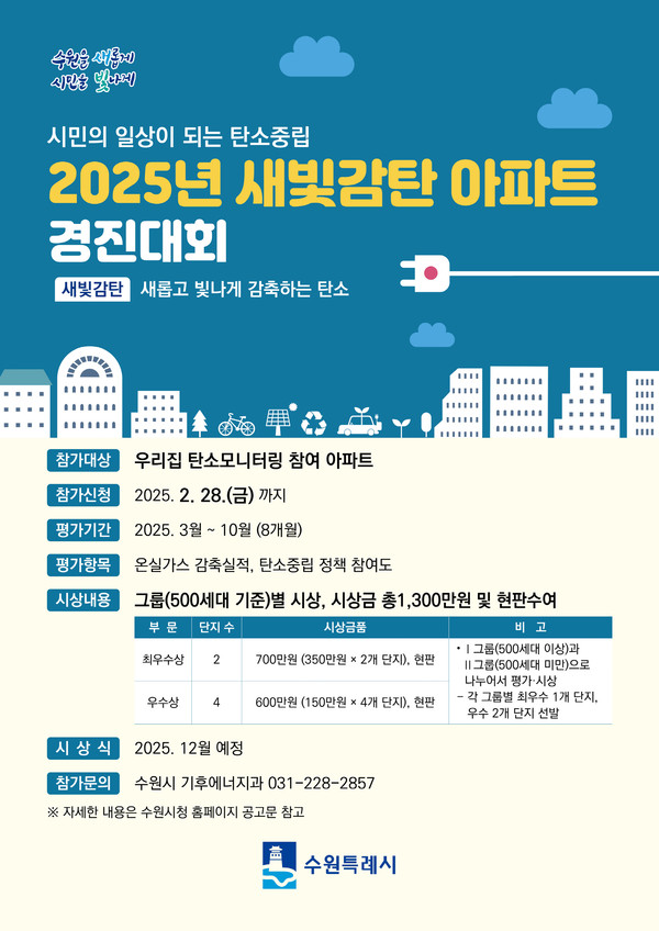 ▲ 수원특례시 ‘우리집 탄소모니터링’ 참여 단지 대상 새빛감탄 경진대회 홍보물.