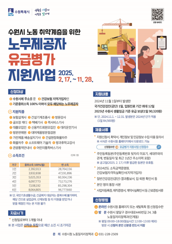 ▲ 수원특례시 노동취약계층 노무제공자 유급병가 지원사업 홍보물.