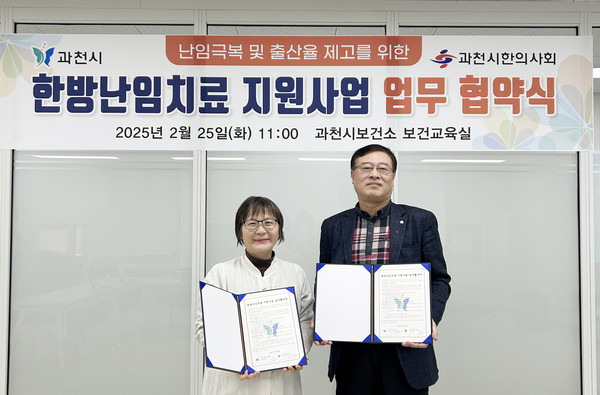 ▲ 고희정 과천시한의사회장(왼쪽), 오상근 과천시보건소장(오른쪽).