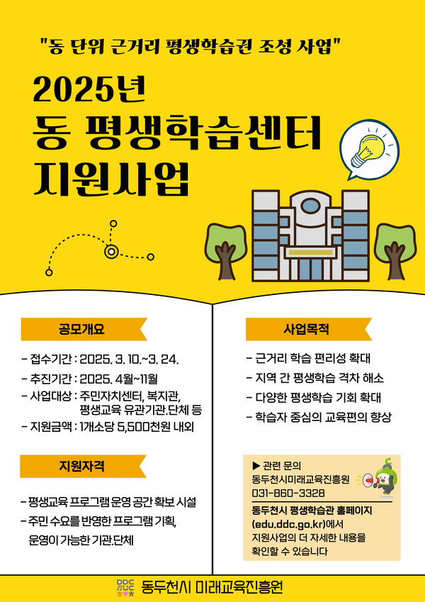 ▲ 동두천시 2025년 동 평생학습센터 지원사업 안내물.