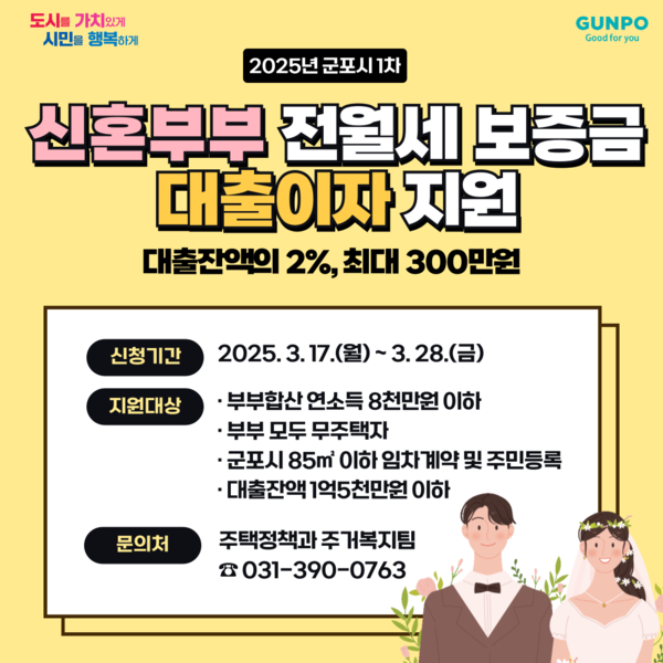 ▲ 군포시 신혼부부 무주택자 전월세 보증금 대출이자 지원 안내물.