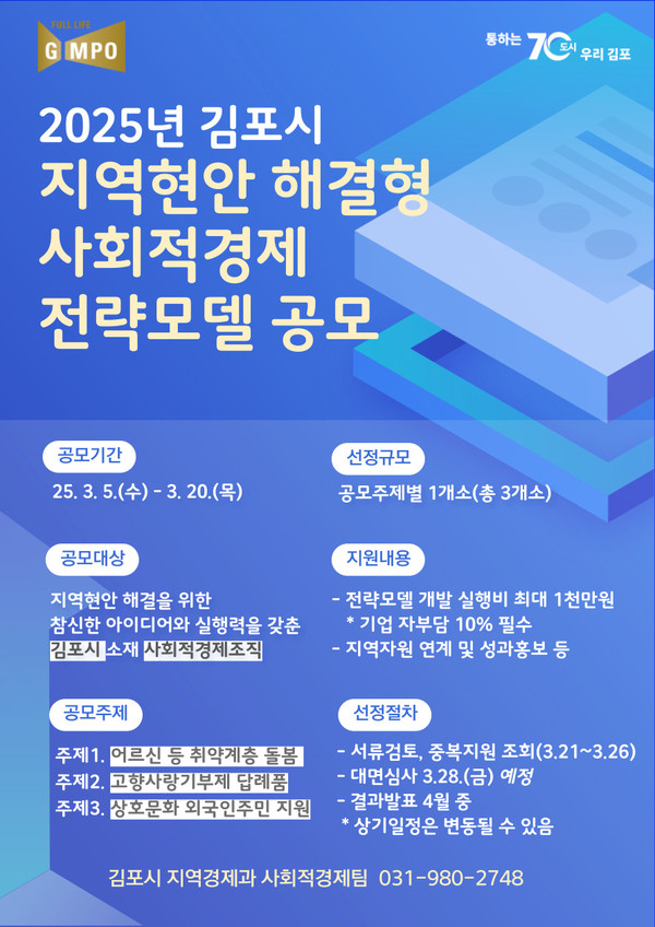 ▲ 김포시 지역현안 해결형 사회적경제 전략모델 공모 포스터.