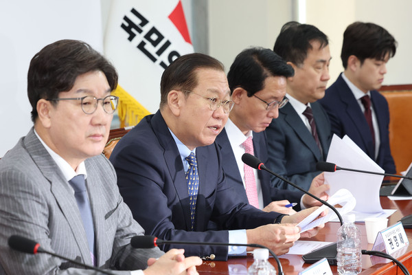 ▲ 권영세 국민의힘 비상대책위원장이 17일 오전 서울 여의도 국회에서 열린 비상대책회의에서 발언하고 있다. /뉴시스