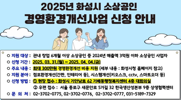 ▲ 화성시 소상공인 경영환경개선사업 신청 안내물.