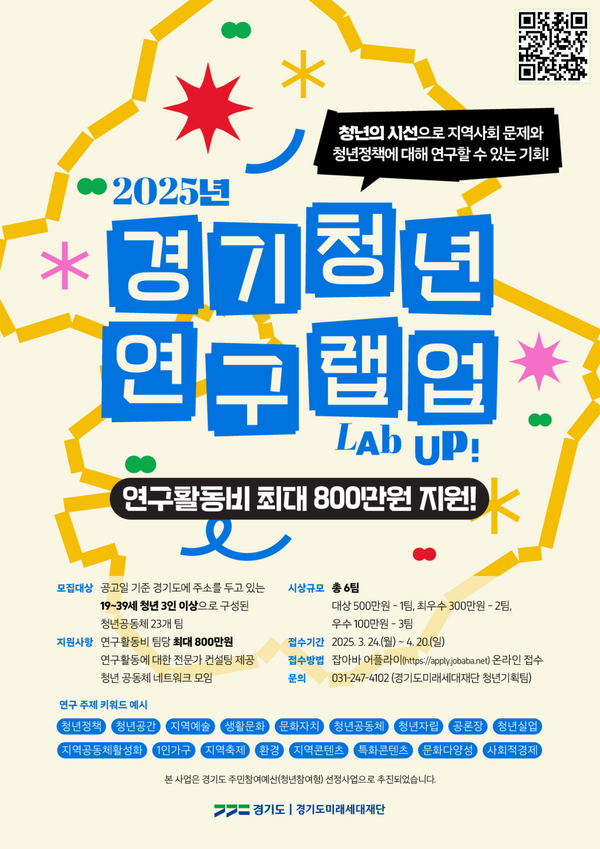 ▲ 경기청년 연구랩업 참여팀 모집 포스터.