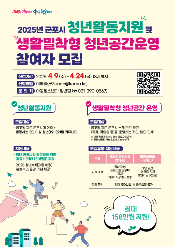 ▲ 2025년 군포시 청년활동지원 및 생활밀착형 청년공간운영 참여자 모집 안내물.