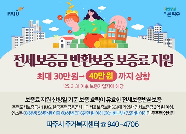 ▲ 파주시 전세보증금 반환보증 보증료 지원 안내물.