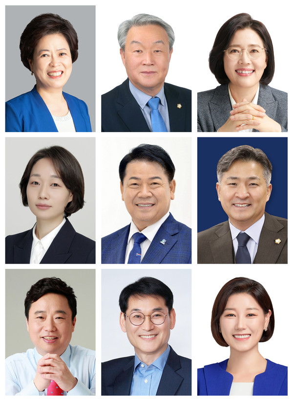 ▲ (왼쪽 위에서부터) 노경숙 대표의원, 김철수(더불어민주당)·최태영·양명희·변정열 · 김영곤·김용권·곽노혁·김미주 의원.