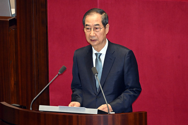 ▲ 한덕수 대통령 권한대행 국무총리가 2025년도 제1회 추가경정예산안에 대한 정부의 시정연설을 하고 있다. /뉴시스