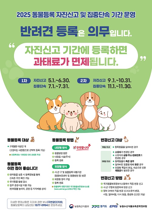 ▲ 2025년 동물 등록 자진신고 및 집중단속 기간 운영 포스터.