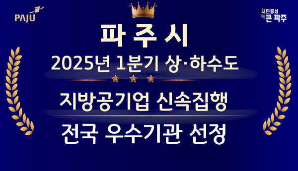 ▲ 파주시 2025년 1분기 상·하수도 지방공기업 신속집행 우수기관 선정 관련 이미지.