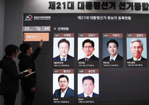 ▲ 제21대 대통령선거일을 15일 앞둔 19일 과천 중앙선거관리위원회 선거종합상황실에서 직원들이 업무를 보고 있다. /뉴시스
