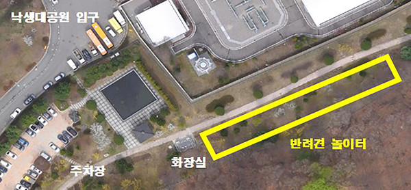 ▲ 성남시 낙생대 근린공원 내 반려견 놀이터 위치도.