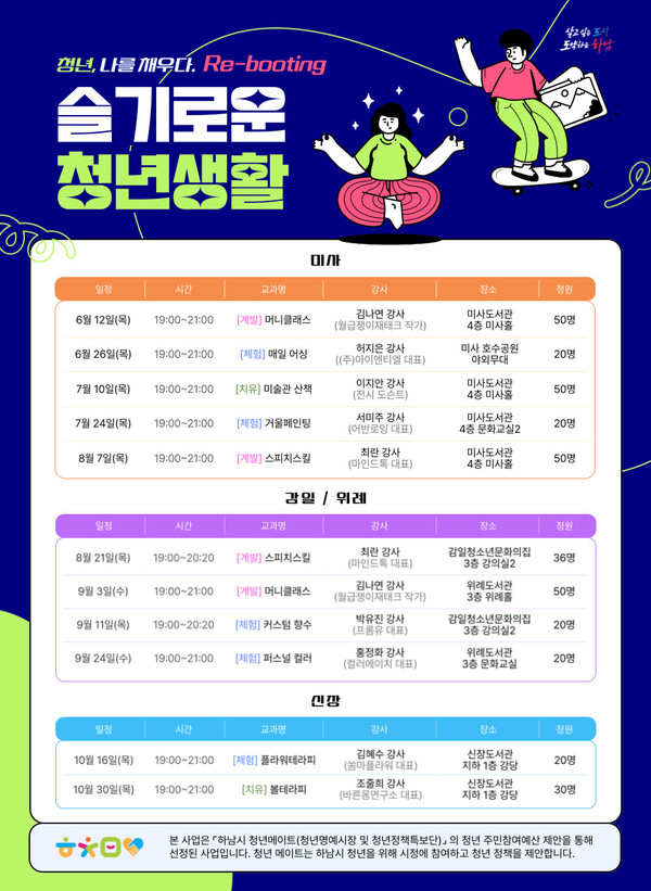▲ 하남시 청년 맞춤형 원데이 문화 특강 ‘슬기로운 청년생활’ 포스터.