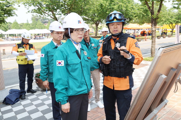 ▲ 김보라 안성시장 '2025년 안성시 재난대응 안전한국훈련' 참여 모습.