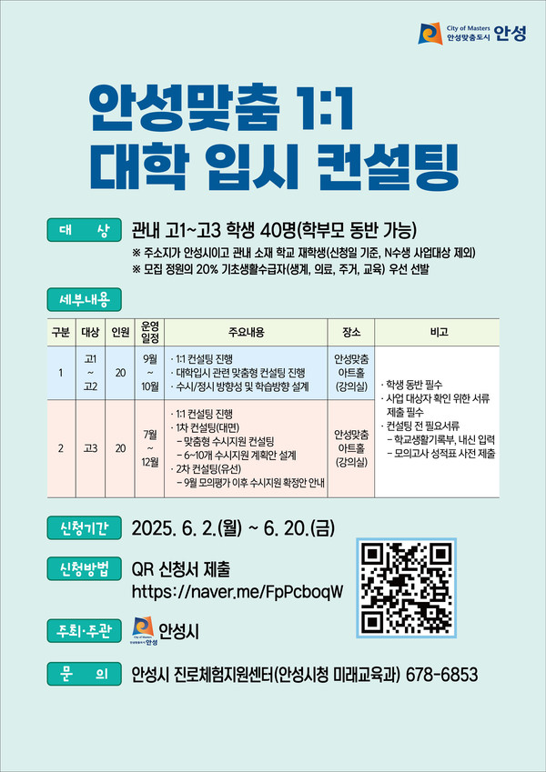 ▲ 안성맞춤 1:1 대학 입시 컨설팅 홍보물.