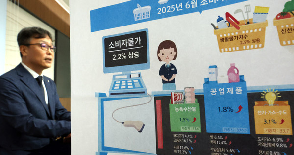 ▲ 박병선 통계청 물가동향과장이 2일 세종시 정부세종청사에서 2025년 6월 소비자물가동향을 발표하고 있다. /뉴시스