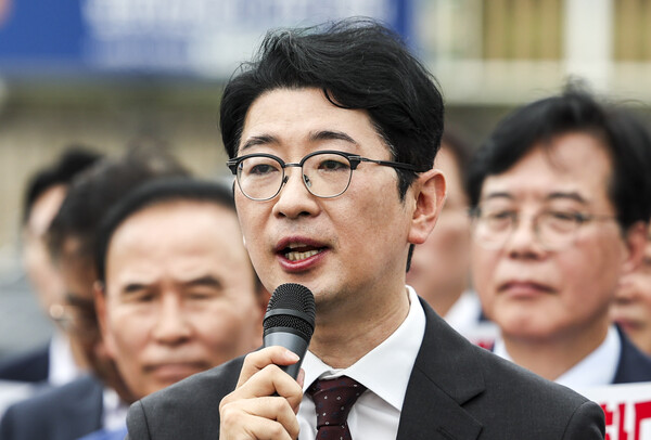▲ 현장 의원총회서 발언하는 주진우. /뉴시스
