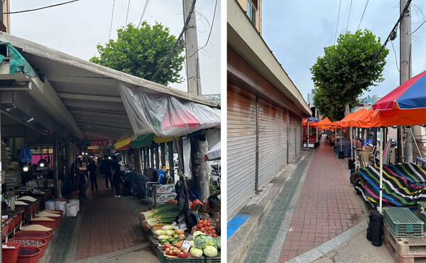 ▲ 고산자로 가림막 철거 전 후 사진.