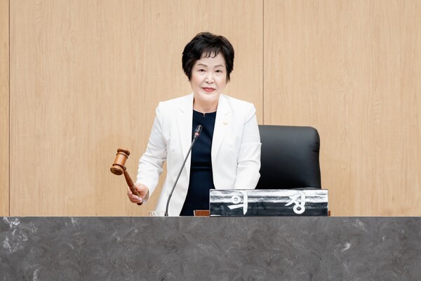 ▲ 전은혜 의장이 타봉을 하고 있다.