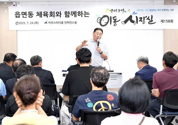 ▲ 김경일 파주시장이 '읍면동 체육회 이동시장실'을 진행하고 있다.
