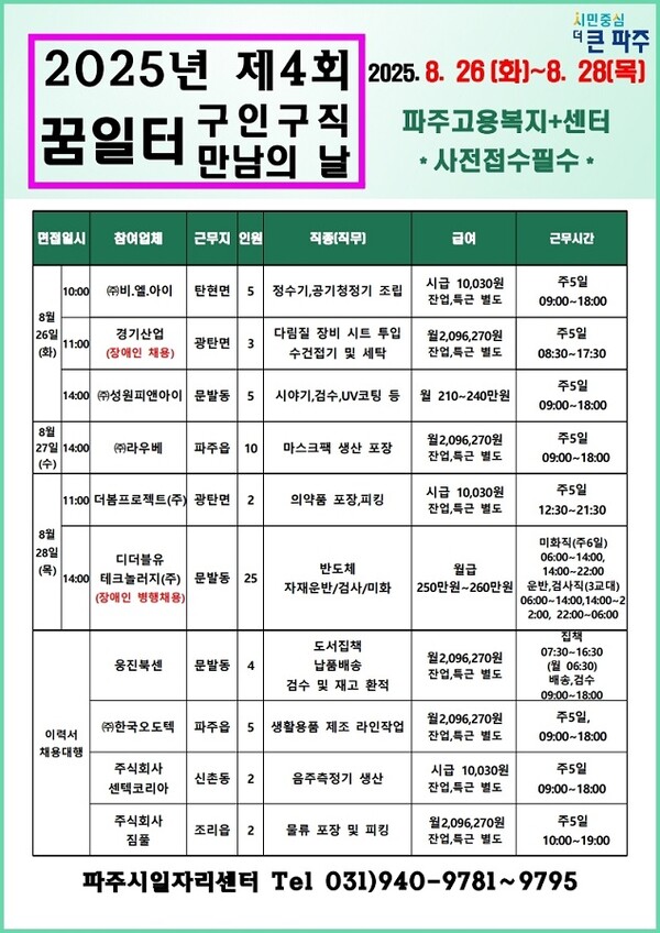 ▲ 파주시 2025년 제4회 구인 구직 만남의 날 안내물.