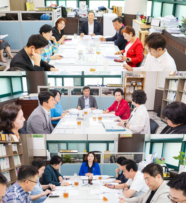 ▲ (사진 위부터 차례대로) 기획행정위원회와 문화복지위원회, 도시환경위원회가 간담회를 진행하고 있는 모습.