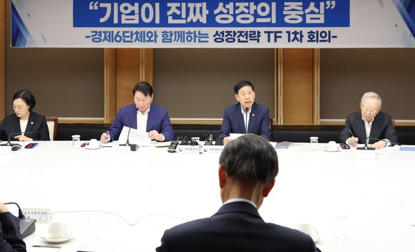 ▲ 구윤철 경제부총리 겸 기획재정부 장관이 5일 오후 서울 중구 대한상공회의소에서 열린 '성장전략 TF 1차 회의'에서 발언하고 있다. /뉴시스