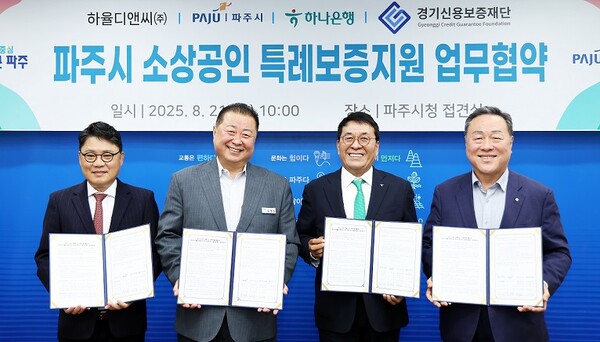 ▲ 파주시 소상공인 특례보증지원 업무협약 체결 모습.