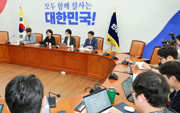 ▲ 2024년 회계연도 결산 심사 관련 기자간담회하는 한정애 민주당 정책위의장. /뉴시스